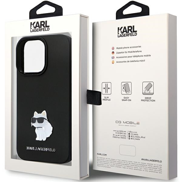 Deksel for Apple iPhone 14 Pro Max, Karl Lagerfeld, Silicone Choupette Metal, Svart