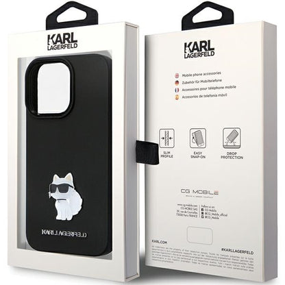 Deksel for Apple iPhone 14 Pro Max, Karl Lagerfeld, Silicone Choupette Metal, Svart