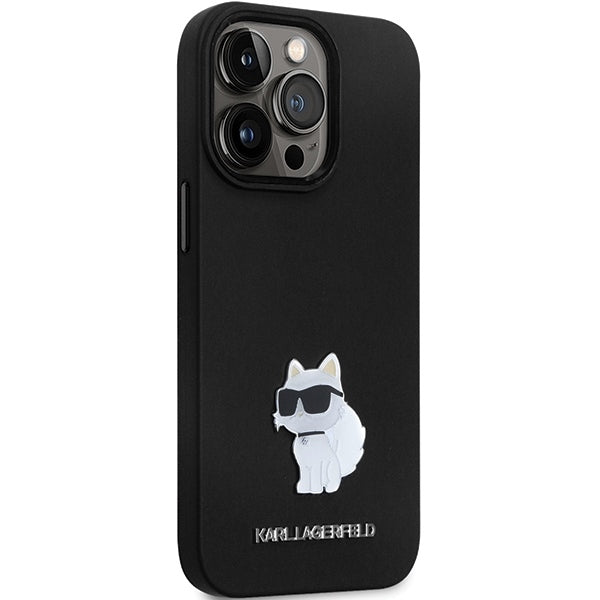 Deksel for Apple iPhone 14 Pro Max, Karl Lagerfeld, Silicone Choupette Metal, Svart