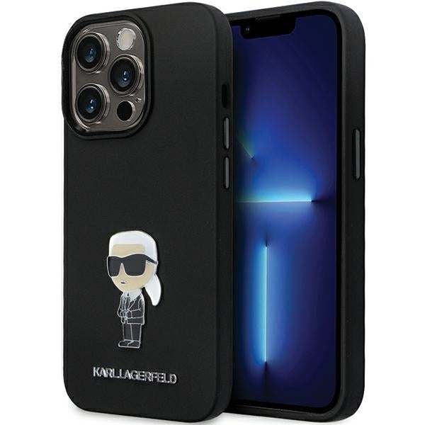 Deksel for Apple iPhone 14 Pro Max, Karl Lagerfeld, Silicone Ikonik Karl Metal, Svart