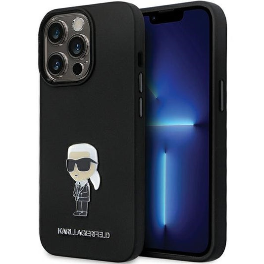 Deksel for Apple iPhone 14 Pro Max, Karl Lagerfeld, Silicone Ikonik Karl Metal, Svart