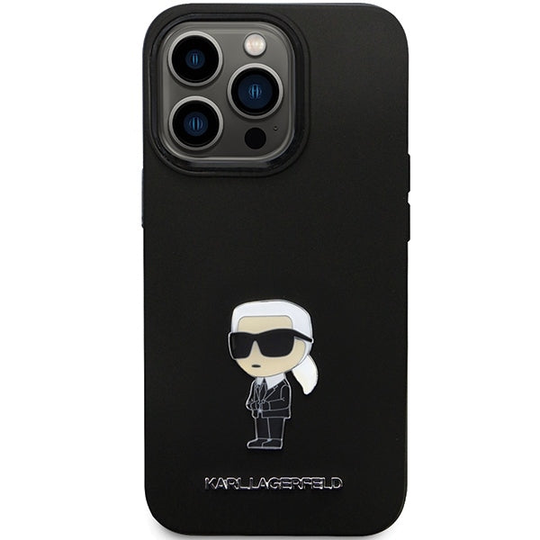 Deksel for Apple iPhone 14 Pro Max, Karl Lagerfeld, Silicone Ikonik Karl Metal, Svart