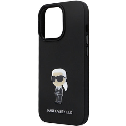 Deksel for Apple iPhone 14 Pro Max, Karl Lagerfeld, Silicone Ikonik Karl Metal, Svart
