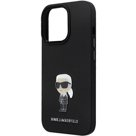 Deksel for Apple iPhone 14 Pro Max, Karl Lagerfeld, Silicone Ikonik Karl Metal, Svart