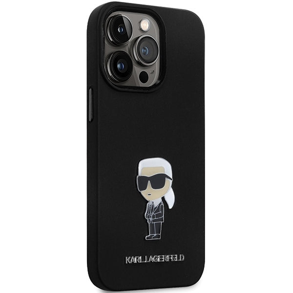 Deksel for Apple iPhone 14 Pro Max, Karl Lagerfeld, Silicone Ikonik Karl Metal, Svart