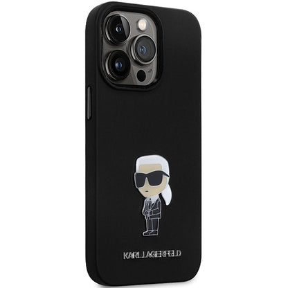 Deksel for Apple iPhone 14 Pro Max, Karl Lagerfeld, Silicone Ikonik Karl Metal, Svart