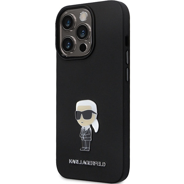 Deksel for Apple iPhone 14 Pro Max, Karl Lagerfeld, Silicone Ikonik Karl Metal, Svart