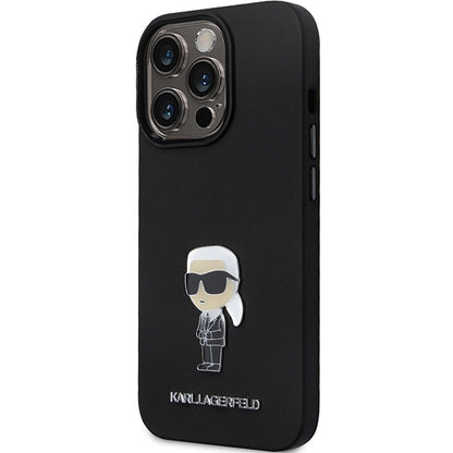 Deksel for Apple iPhone 14 Pro Max, Karl Lagerfeld, Silicone Ikonik Karl Metal, Svart