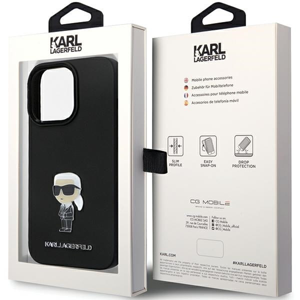 Deksel for Apple iPhone 14 Pro Max, Karl Lagerfeld, Silicone Ikonik Karl Metal, Svart
