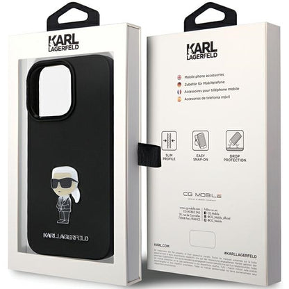 Deksel for Apple iPhone 14 Pro Max, Karl Lagerfeld, Silicone Ikonik Karl Metal, Svart