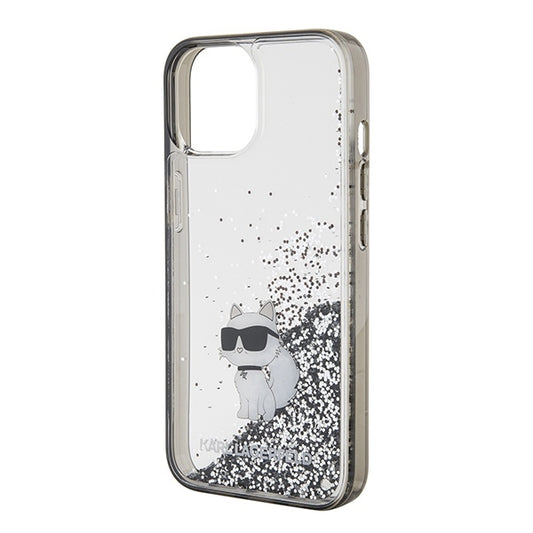 Deksel for Apple iPhone 15 / 14 / 13, Karl Lagerfeld, Liquid Glitter Choupette, Gjennomsiktig