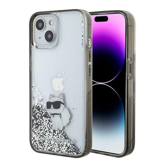 Deksel for Apple iPhone 15 / 14 / 13, Karl Lagerfeld, Liquid Glitter Choupette, Gjennomsiktig