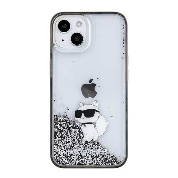 Deksel for Apple iPhone 15 / 14 / 13, Karl Lagerfeld, Liquid Glitter Choupette, Gjennomsiktig