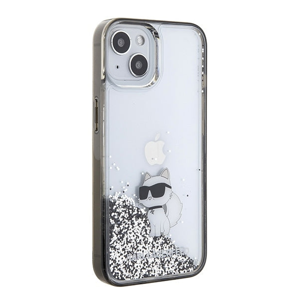 Deksel for Apple iPhone 15 / 14 / 13, Karl Lagerfeld, Liquid Glitter Choupette, Gjennomsiktig