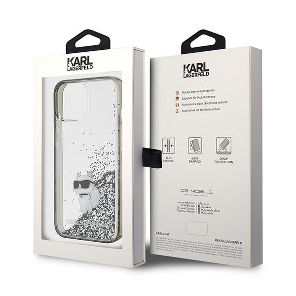Deksel for Apple iPhone 15 / 14 / 13, Karl Lagerfeld, Liquid Glitter Choupette, Gjennomsiktig
