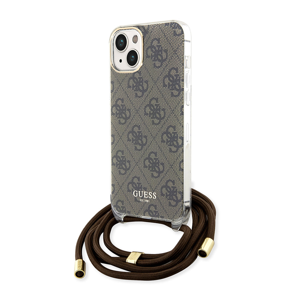 Deksel for Apple iPhone 15, Guess, 4G IML Printed Crossbody, Brun