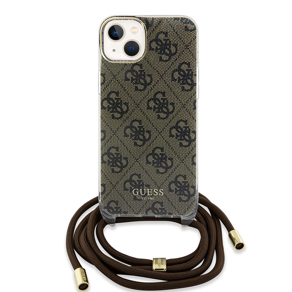 Deksel for Apple iPhone 15, Guess, 4G IML Printed Crossbody, Brun