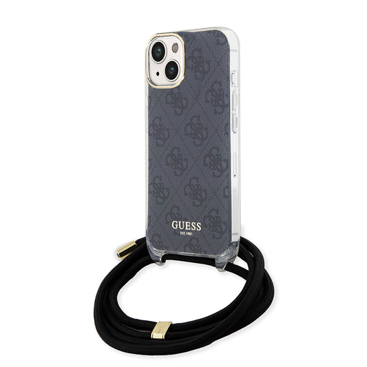Deksel for Apple iPhone 15, Guess, 4G IML Printed Crossbody, Svart