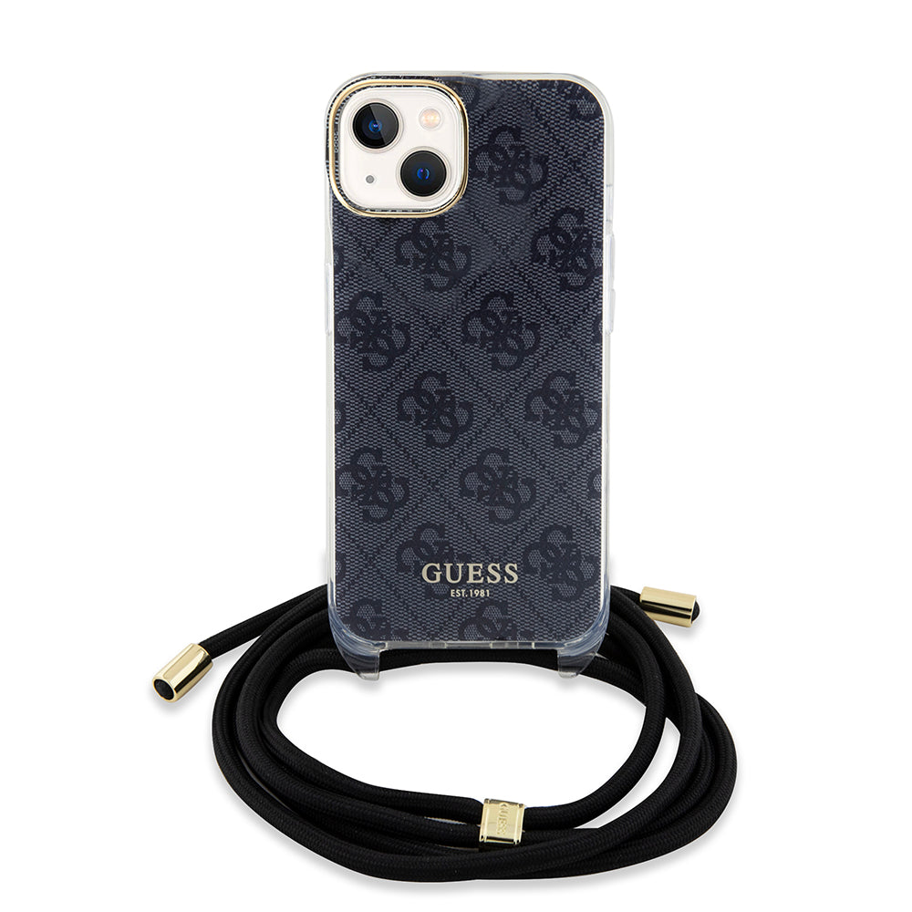 Deksel for Apple iPhone 15, Guess, 4G IML Printed Crossbody, Svart