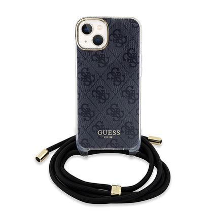 Deksel for Apple iPhone 15, Guess, 4G IML Printed Crossbody, Svart