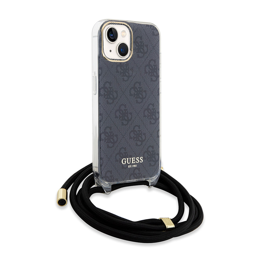 Deksel for Apple iPhone 15, Guess, 4G IML Printed Crossbody, Svart