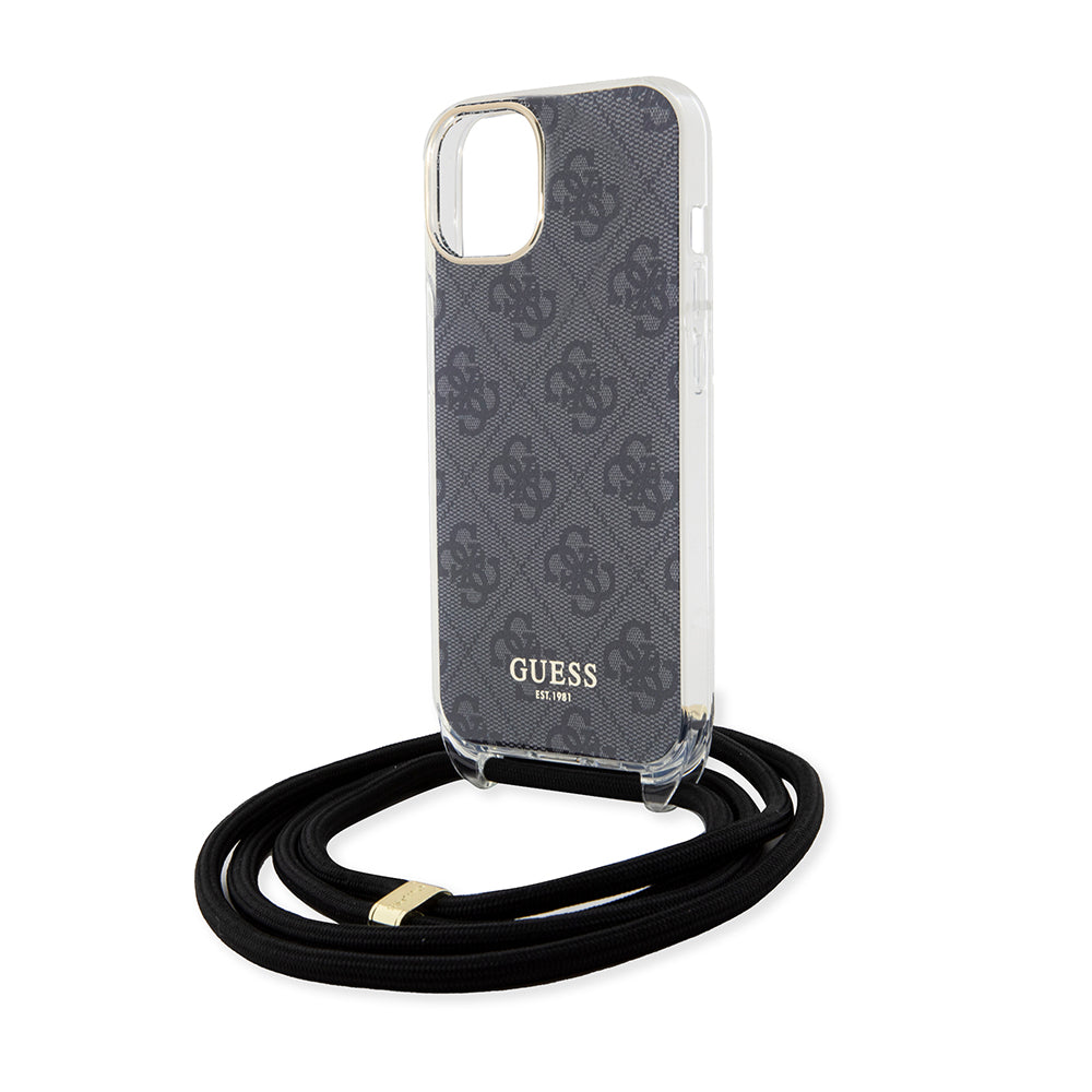 Deksel for Apple iPhone 15, Guess, 4G IML Printed Crossbody, Svart