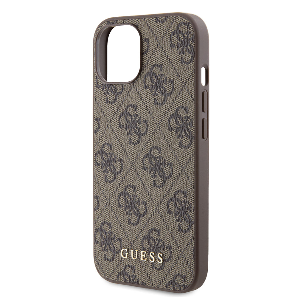 Deksel for Apple iPhone 15, Guess, 4G Metal Gold Logo, Brun