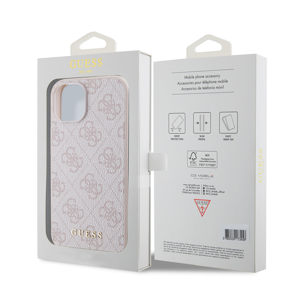 Deksel for Apple iPhone 15, Guess, 4G Metal Gold Logo, Rosa