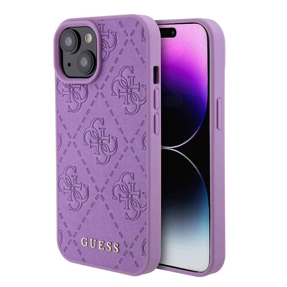 Deksel for Apple iPhone 15, Guess, 4G Stamped, Lys Lilla
