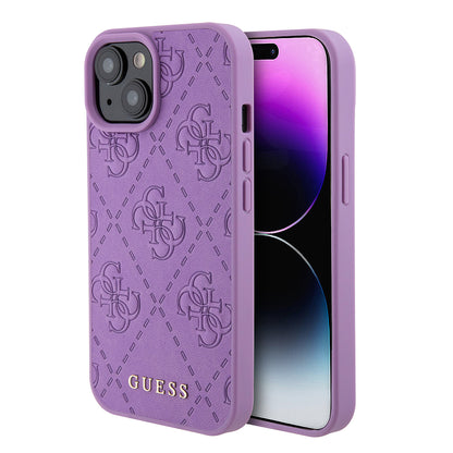 Deksel for Apple iPhone 15, Guess, 4G Stamped, Lys Lilla