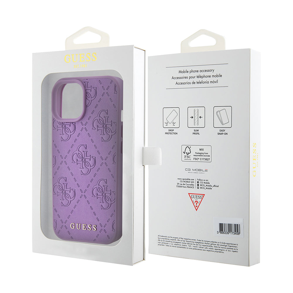 Deksel for Apple iPhone 15, Guess, 4G Stamped, Lys Lilla