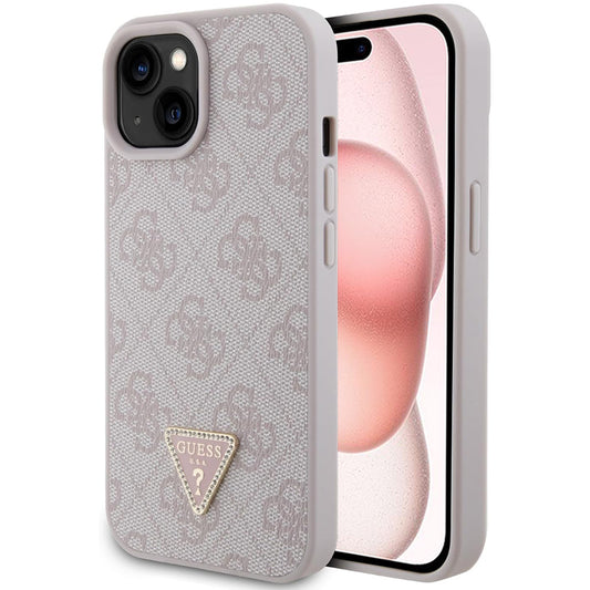 Deksel for Apple iPhone 15, Guess, 4G Triangle Strass, Rosa