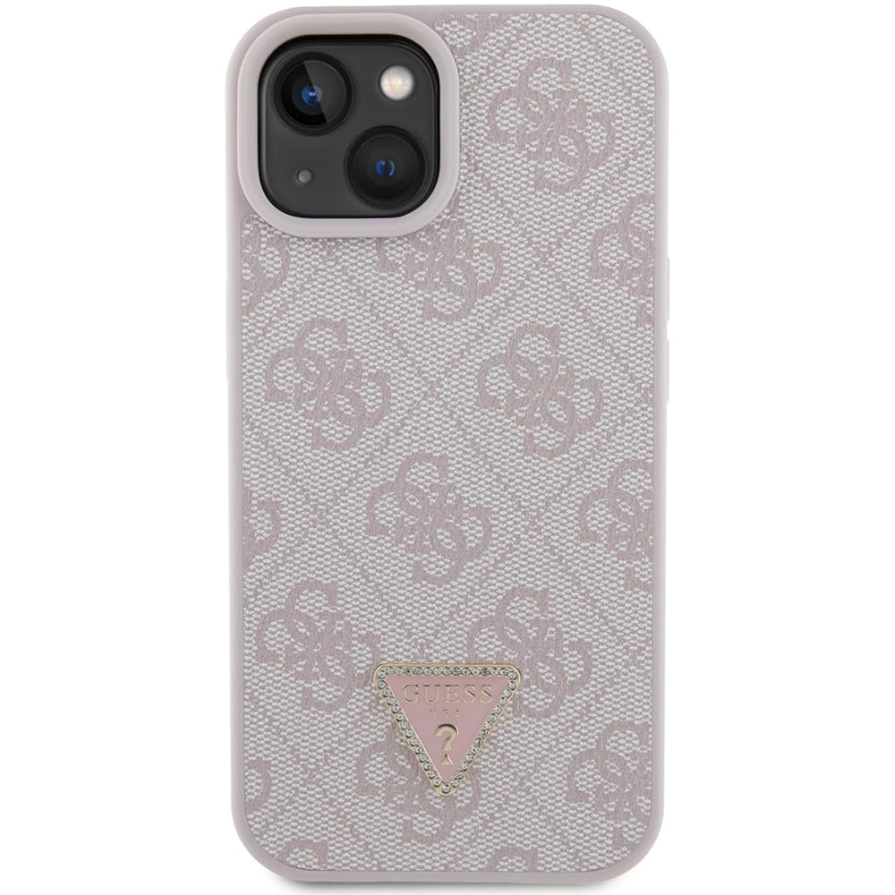 Deksel for Apple iPhone 15, Guess, 4G Triangle Strass, Rosa