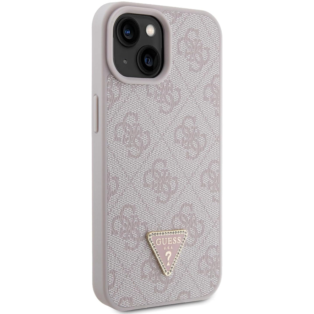 Deksel for Apple iPhone 15, Guess, 4G Triangle Strass, Rosa