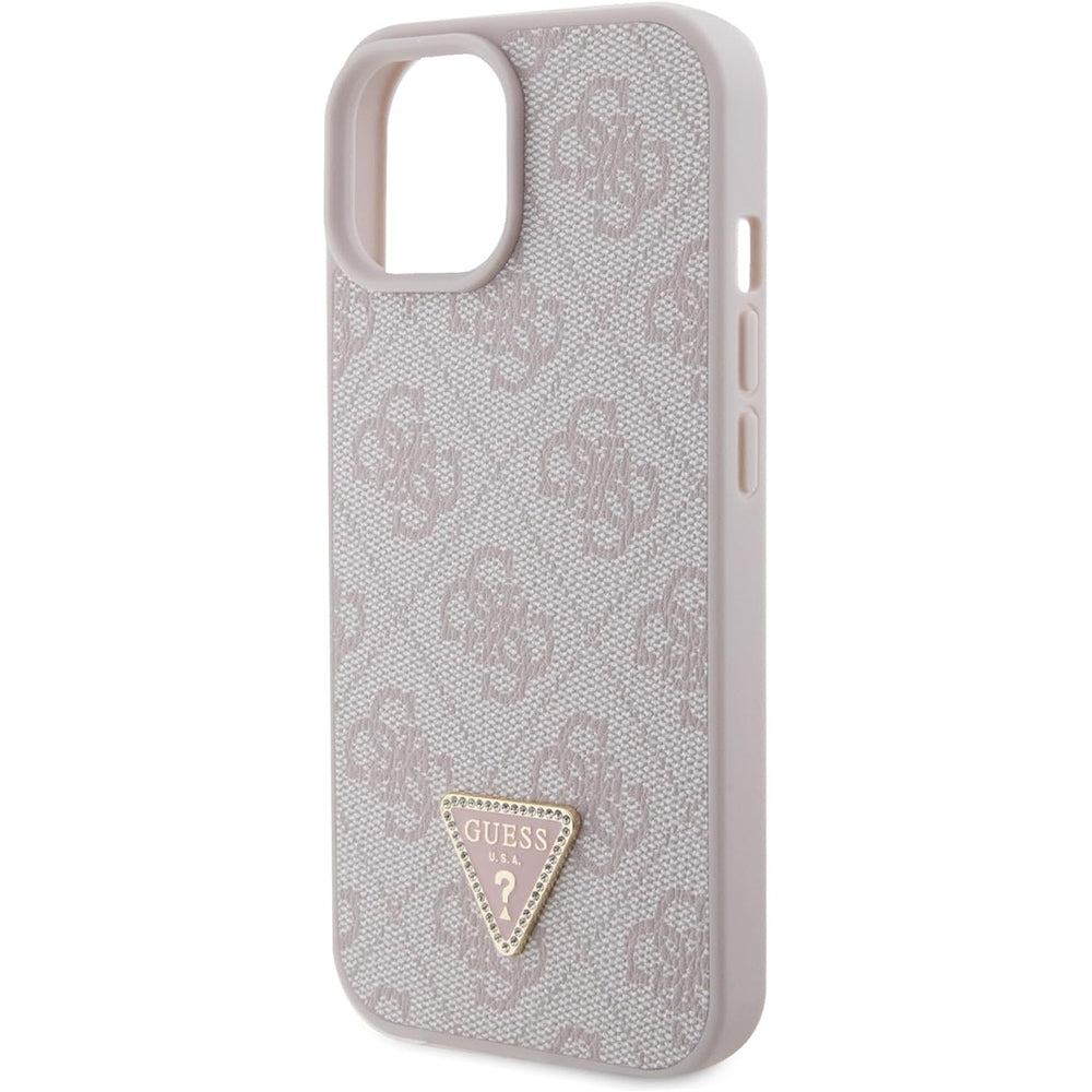 Deksel for Apple iPhone 15, Guess, 4G Triangle Strass, Rosa