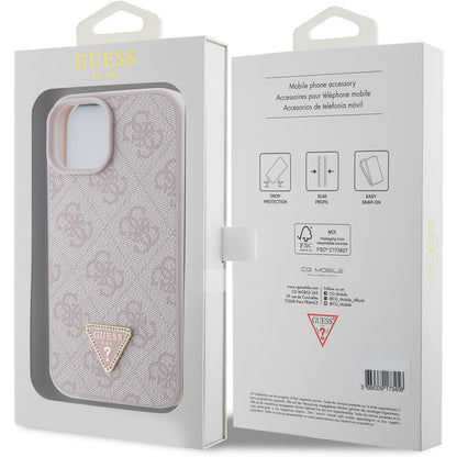 Deksel for Apple iPhone 15, Guess, 4G Triangle Strass, Rosa