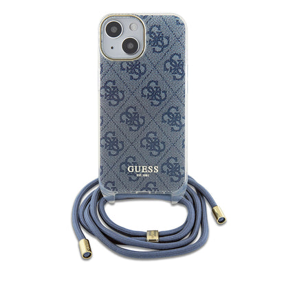 Deksel for Apple iPhone 15, Guess, Crossbody Cord 4G Print, Blå