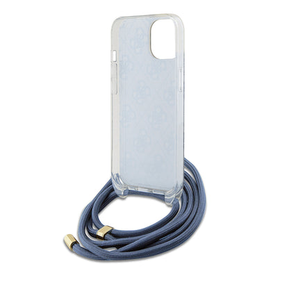 Deksel for Apple iPhone 15, Guess, Crossbody Cord 4G Print, Blå