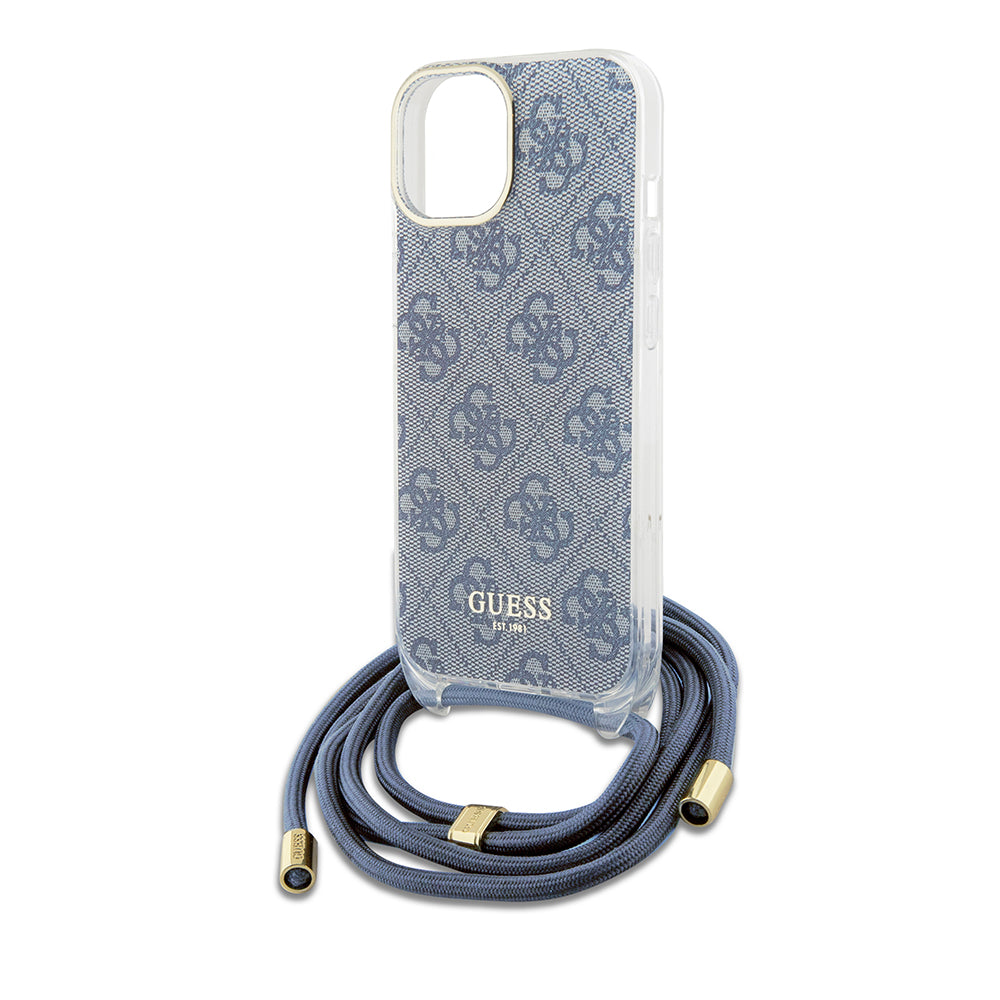 Deksel for Apple iPhone 15, Guess, Crossbody Cord 4G Print, Blå