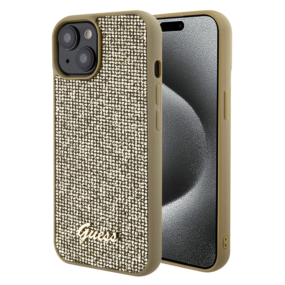 Deksel for Apple iPhone 15, Guess, Disco Metal Script, Gull