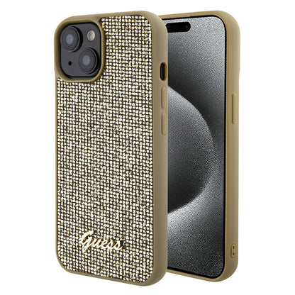 Deksel for Apple iPhone 15, Guess, Disco Metal Script, Gull