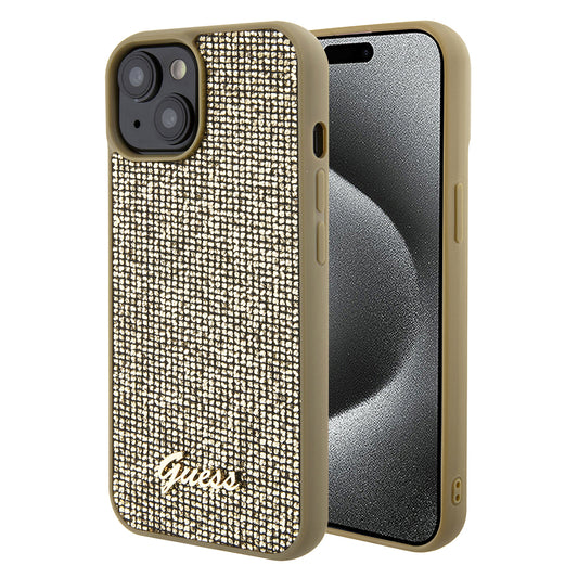 Deksel for Apple iPhone 15, Guess, Disco Metal Script, Gull