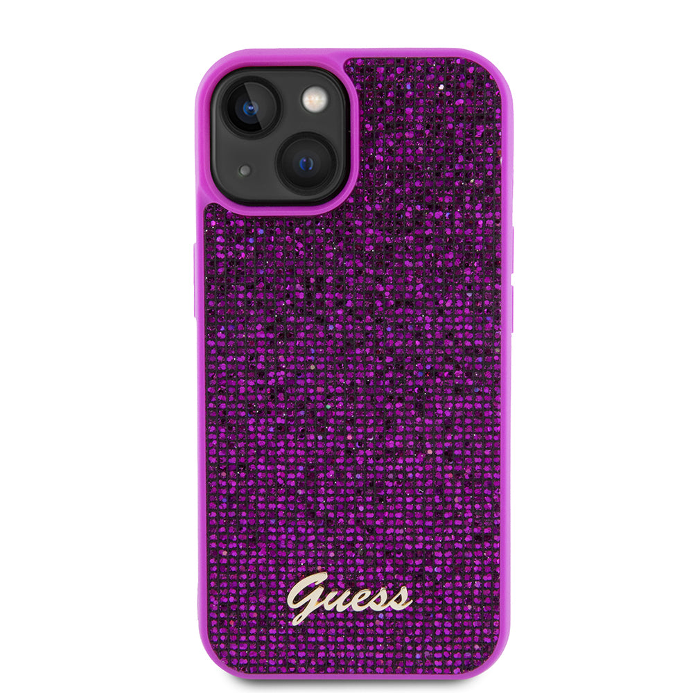 Deksel for Apple iPhone 15, Guess, Disco Metal Script, Fuchsia