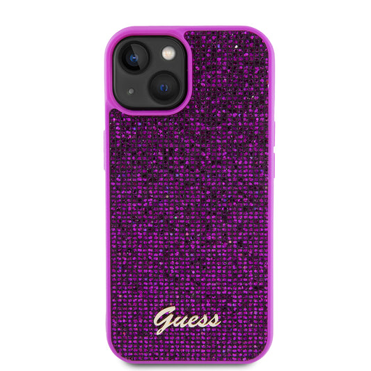 Deksel for Apple iPhone 15, Guess, Disco Metal Script, Fuchsia