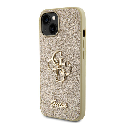Deksel for Apple iPhone 15, Guess, Glitter Big 4G Script, Gull