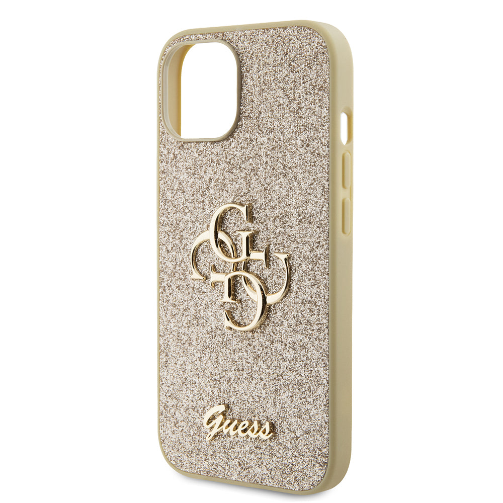 Deksel for Apple iPhone 15, Guess, Glitter Big 4G Script, Gull