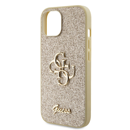 Deksel for Apple iPhone 15, Guess, Glitter Big 4G Script, Gull