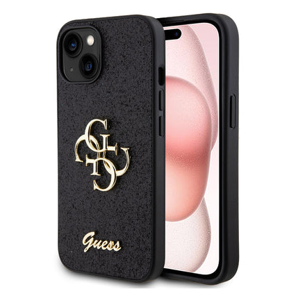 Deksel for Apple iPhone 15, Guess, Glitter Big 4G Script, Svart