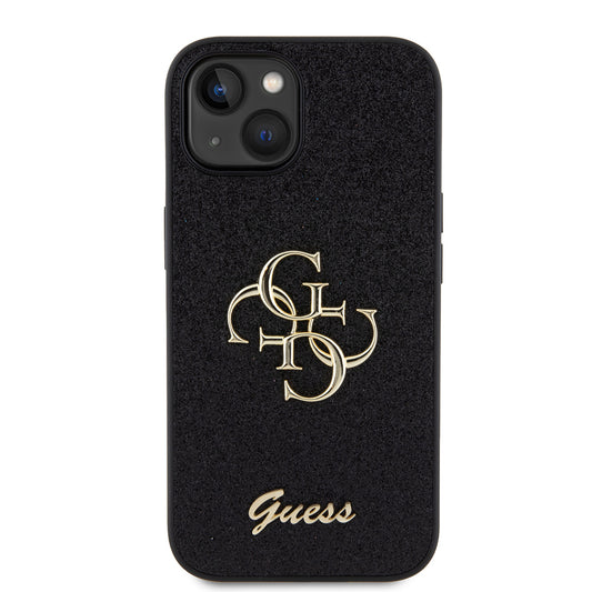 Deksel for Apple iPhone 15, Guess, Glitter Big 4G Script, Svart