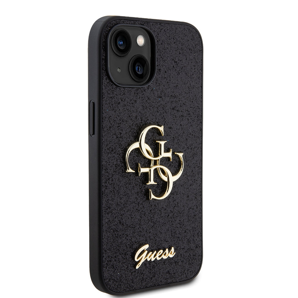 Deksel for Apple iPhone 15, Guess, Glitter Big 4G Script, Svart